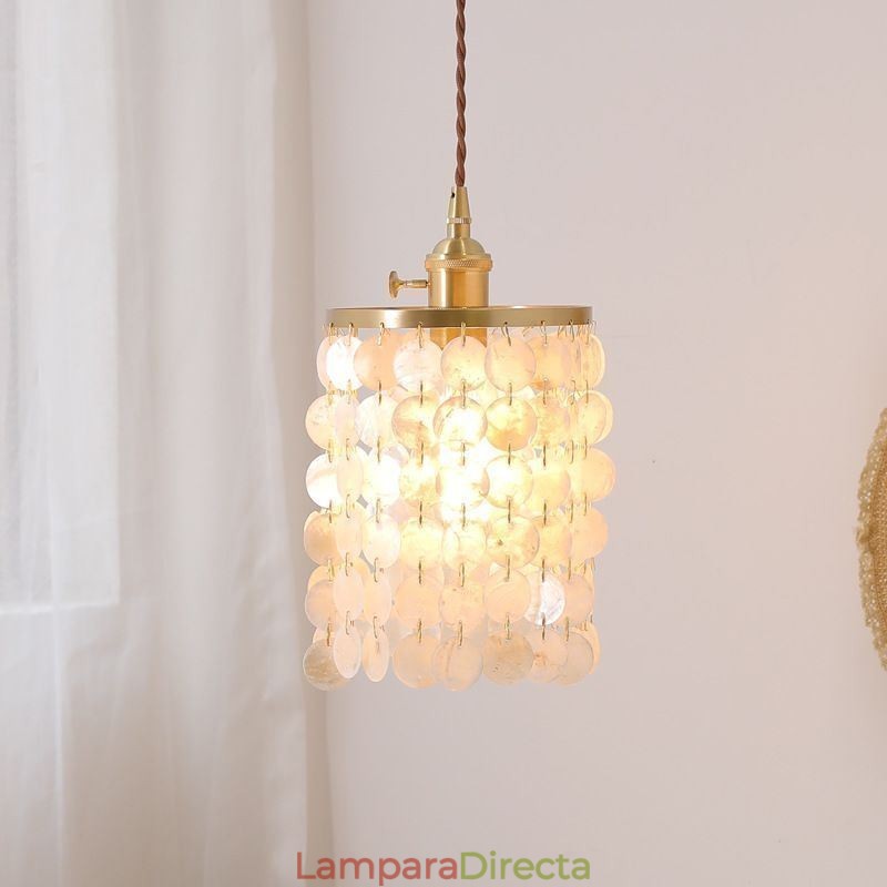 Lámpara de araña clásica moderna con pantalla de concha blanca, lámpara colgante de techo
