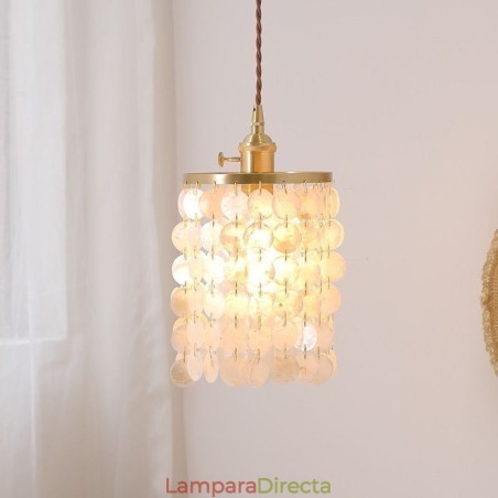 Lámpara de araña clásica moderna con pantalla de concha blanca, lámpara colgante de techo Lámpara de araña clásica moderna con pantalla de concha blanca, lámpara colgante de techo