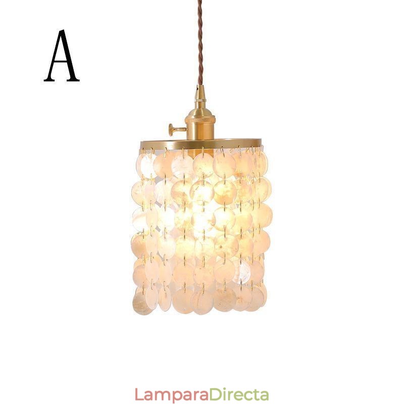 Lámpara de araña clásica moderna con pantalla de concha blanca, lámpara colgante de techo