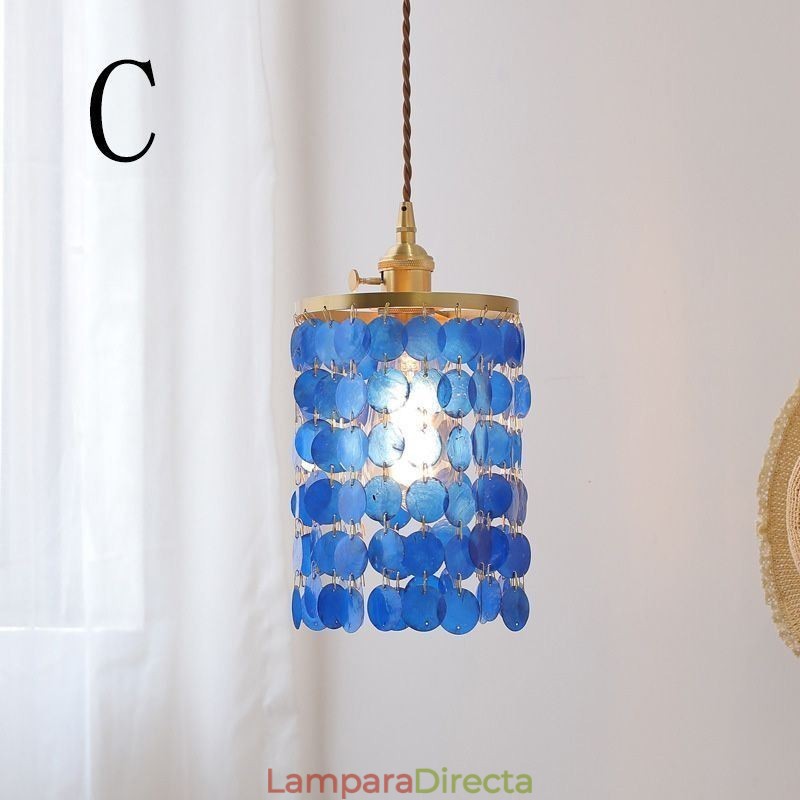 Lámpara de araña clásica moderna con pantalla de concha blanca, lámpara colgante de techo