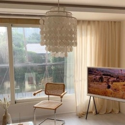 Lámpara colgante clásica moderna con pantalla de concha blanca