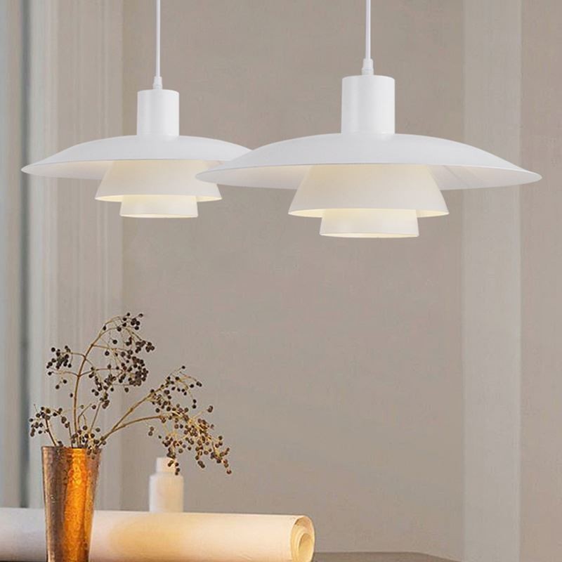 Lámpara colgante de aluminio blanco, lámpara colgante contemporánea, lámpara colgante ajustable.