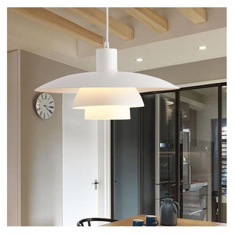 Lámpara colgante de aluminio blanco, lámpara colgante contemporánea, lámpara colgante ajustable.