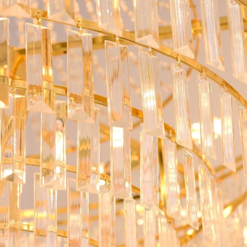 Lámpara colgante de cristal dorado de 4 niveles, iluminación de techo, 7 luces