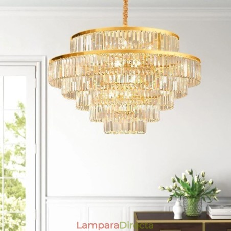 Lámpara colgante de cristal dorado de 5 niveles, iluminación de techo, 7 luces Lámpara colgante de cristal dorado de 5 niveles, iluminación de techo, 7 luces