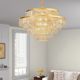 Lámpara colgante de cristal dorado de 5 niveles, iluminación de techo, 7 luces
