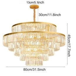Lámpara colgante de cristal dorado de 5 niveles, iluminación de techo, 7 luces