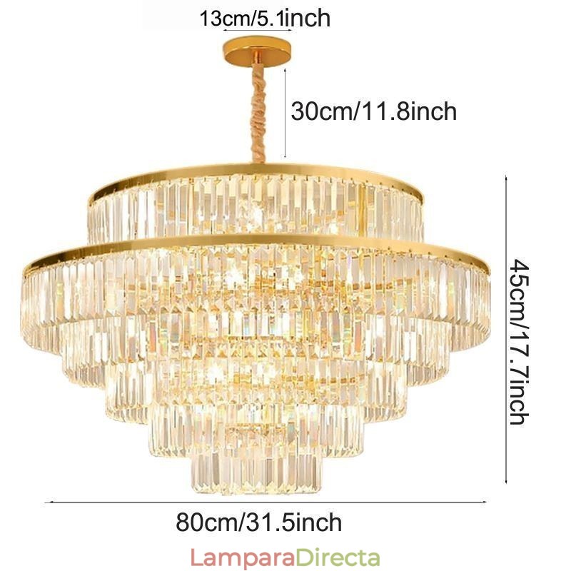 Lámpara colgante de cristal dorado de 5 niveles, iluminación de techo, 7 luces