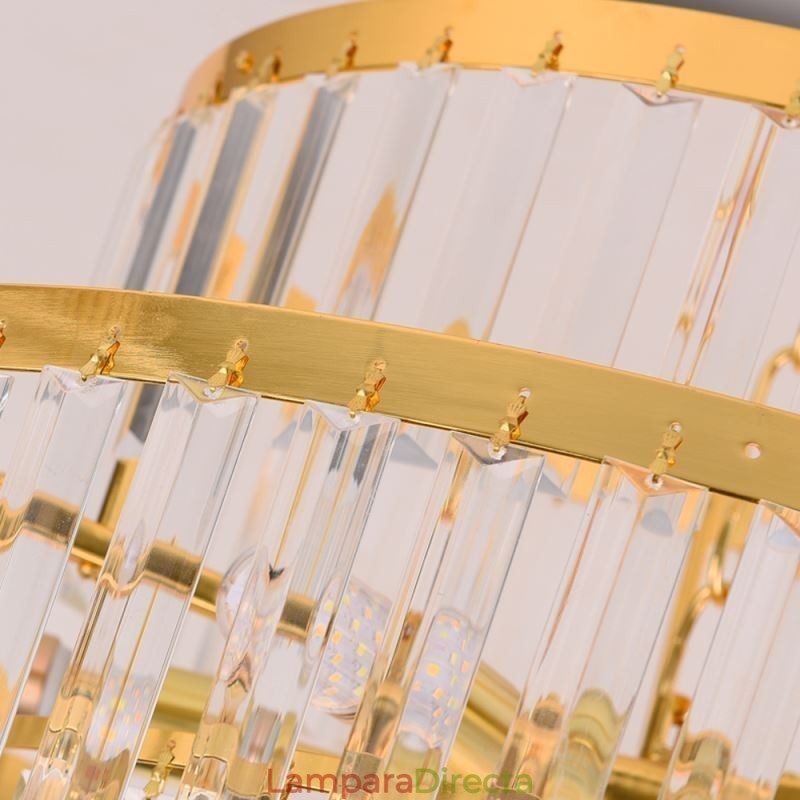 Lámpara colgante de cristal dorado de 5 niveles, iluminación de techo, 7 luces
