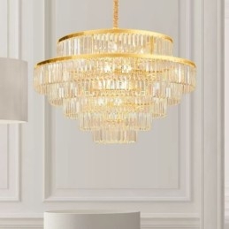 Lámpara colgante de cristal dorado de 5 niveles, iluminación de techo, 7 luces