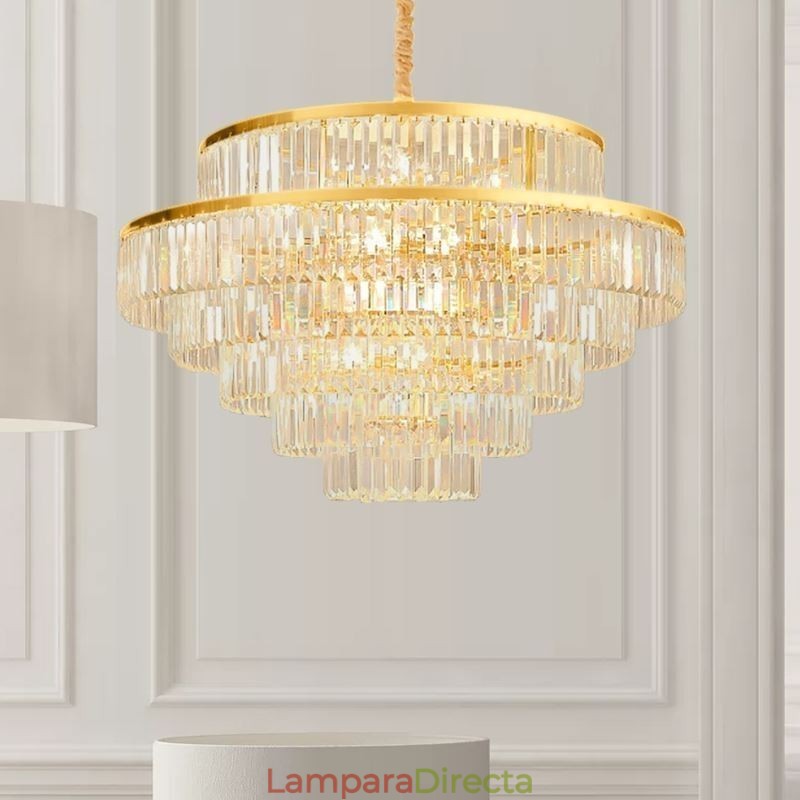 Lámpara colgante de cristal dorado de 5 niveles, iluminación de techo, 7 luces