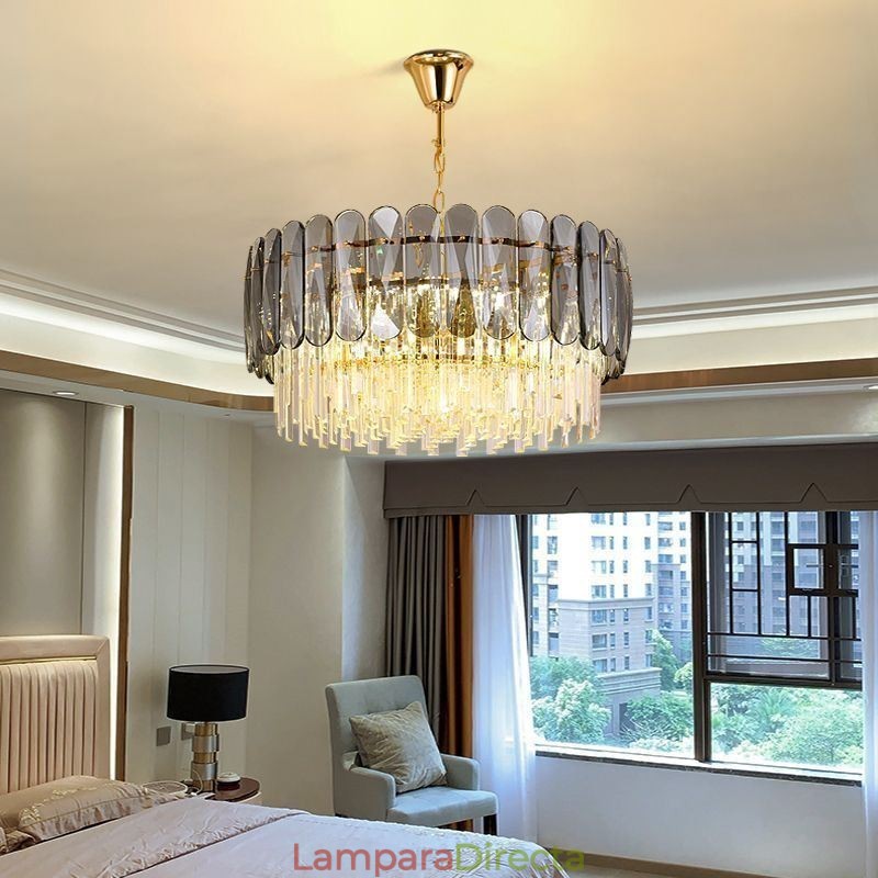 Lámpara colgante de lujo de cristal dorado para techo
