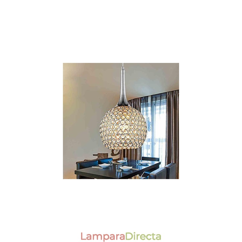 Lámpara de araña moderna contemporánea de metal cromado y cristal