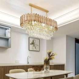Lámpara colgante de cristal moderna, lámpara de techo ovalada de lujo