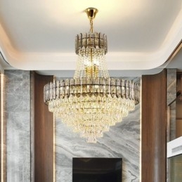 Lámpara colgante moderna de cristal dorado