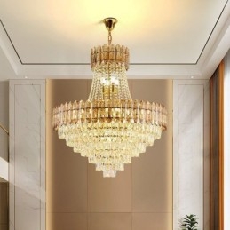 Lámpara colgante moderna de cristal dorado