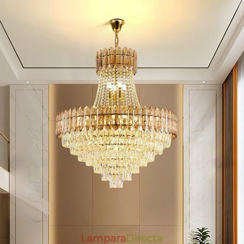 Lámpara colgante moderna de cristal dorado