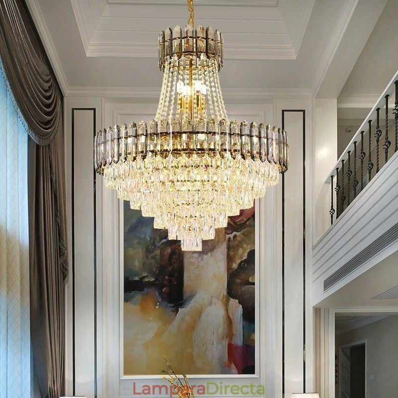 Lámpara colgante moderna de cristal dorado