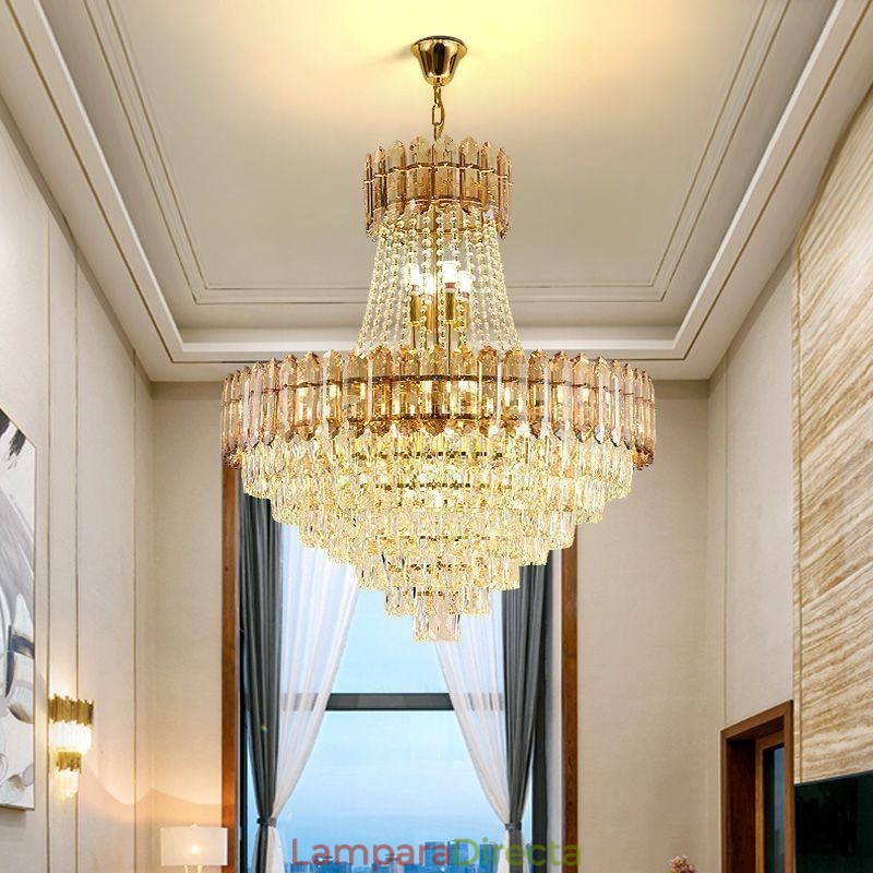 Lámpara colgante moderna de cristal dorado