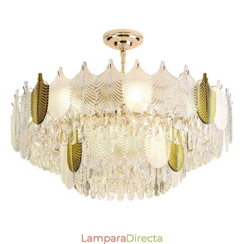 Lámpara colgante de hoja de lujo, lámpara de techo de cristal