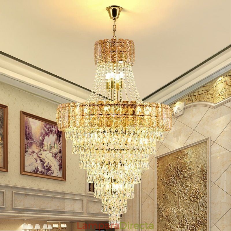 Lámpara colgante de cristal moderna y elegante, lámpara de techo cónica
