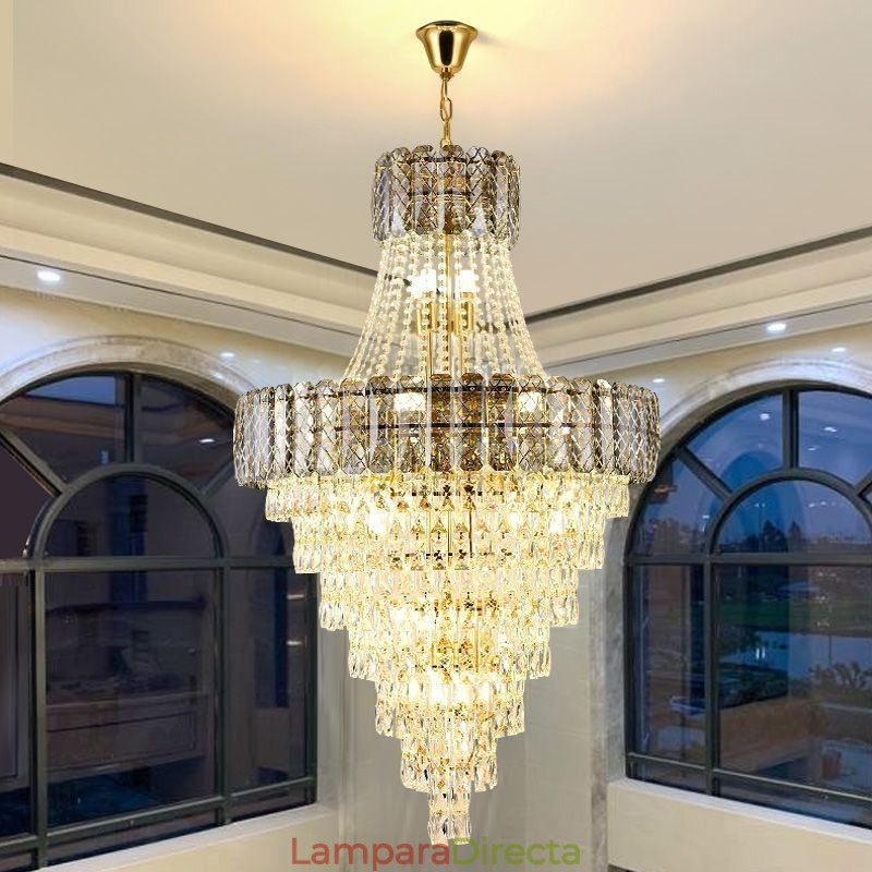 Lámpara colgante de cristal moderna y elegante, lámpara de techo cónica