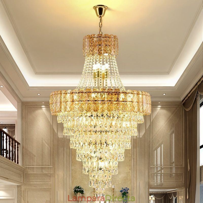 Lámpara colgante de cristal moderna y elegante, lámpara de techo cónica