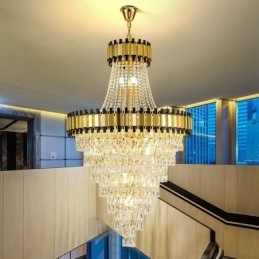 Lámpara colgante de techo de cristal dorada de lujo
