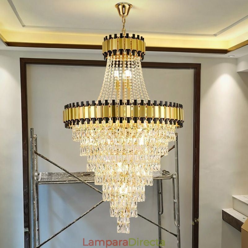 Lámpara colgante de techo de cristal dorada de lujo