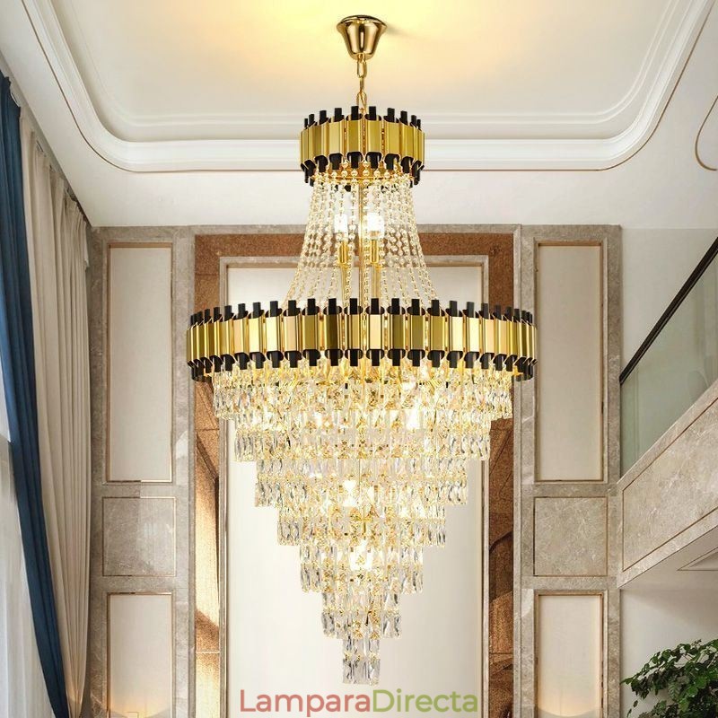 Lámpara colgante de techo de cristal dorada de lujo