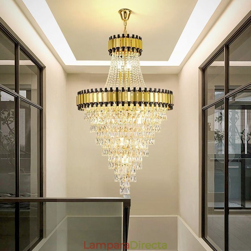 Lámpara colgante de techo de cristal dorada de lujo