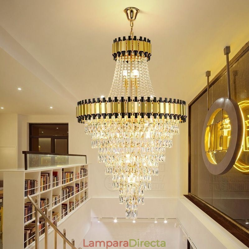 Lámpara colgante de techo de cristal dorada de lujo