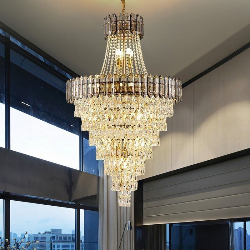 Lámpara colgante de cristal cónico, elegante lámpara colgante