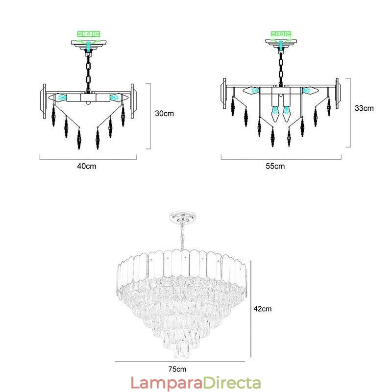 Lámpara de techo cónica colgante de cristal moderna y elegante