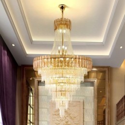 Lámpara colgante de cristal elegante europea, lámpara de techo cónica