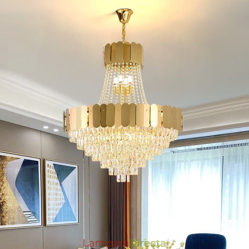 Lámpara colgante de techo moderna de cristal dorado K9