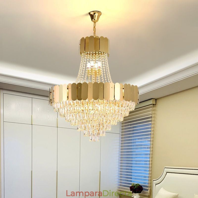 Lámpara colgante de techo moderna de cristal dorado K9