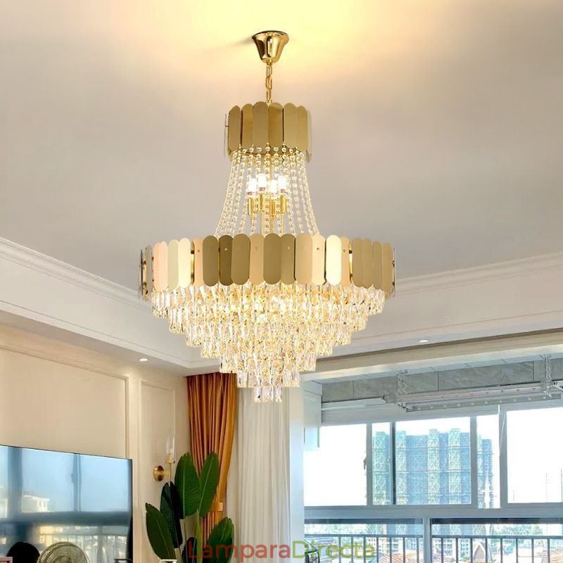 Lámpara colgante de techo moderna de cristal dorado K9
