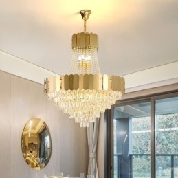 Lámpara colgante de techo moderna de cristal dorado K9