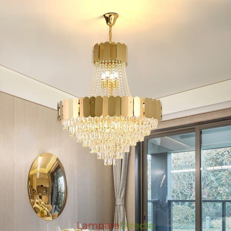 Lámpara colgante de techo moderna de cristal dorado K9