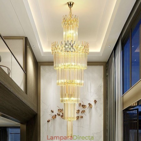 Lámpara colgante moderna y espectacular para techo alto en escalera Lámpara colgante moderna y espectacular para techo alto en escalera