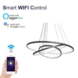 Lámpara colgante moderna de aluminio negro con 3 anillos