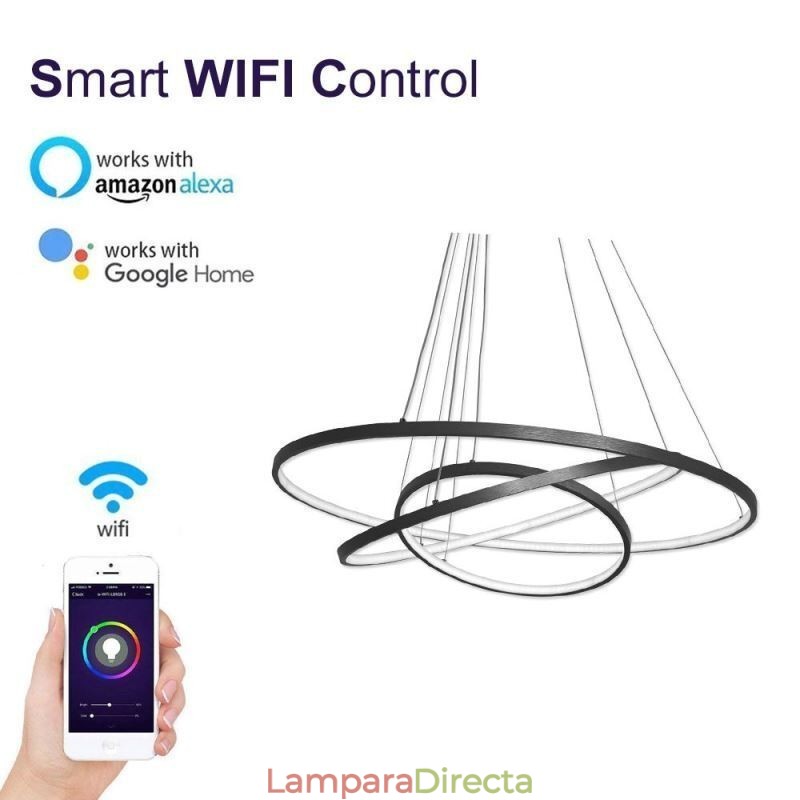 Lámpara colgante moderna de aluminio negro con 3 anillos