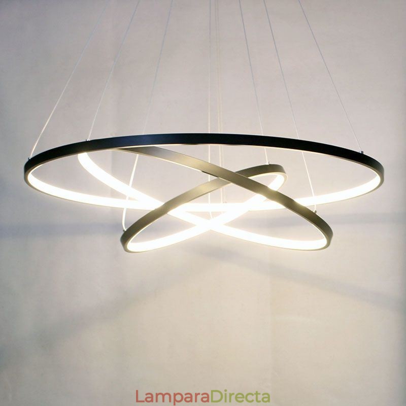 Lámpara colgante moderna de aluminio negro con 3 anillos