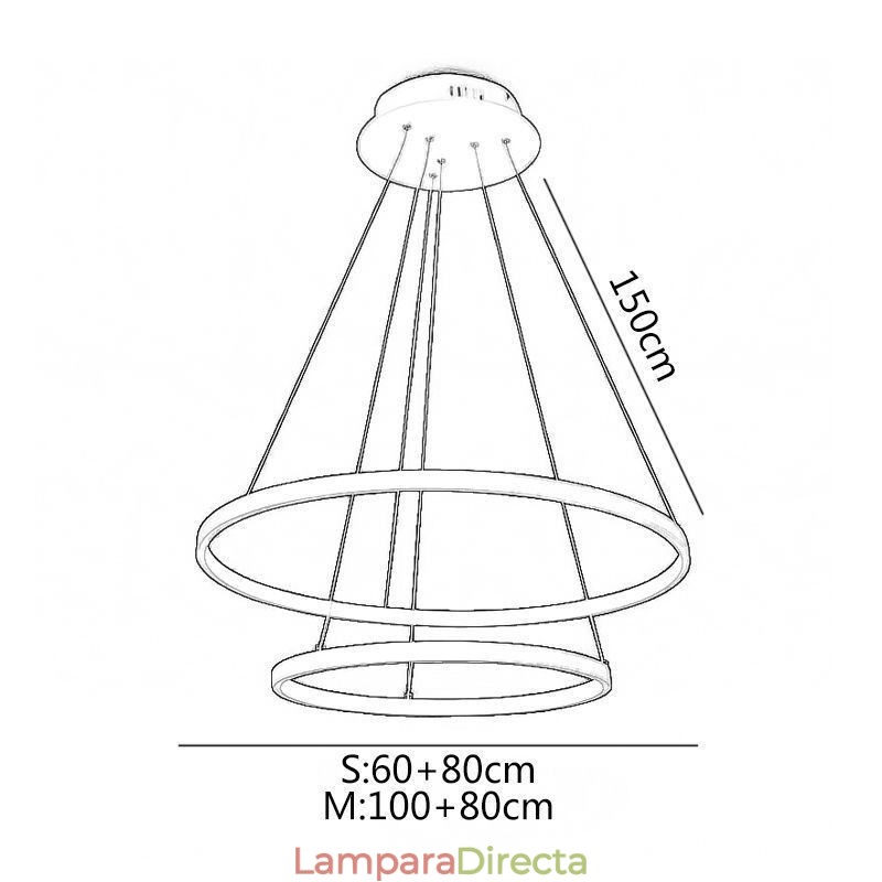 Lámpara colgante moderna y sencilla de aluminio con doble aro.