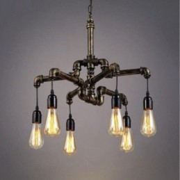 Lámpara colgante estilo rústico campestre con 6 luces estilo retro industrial vintage con forma de tubería de agua