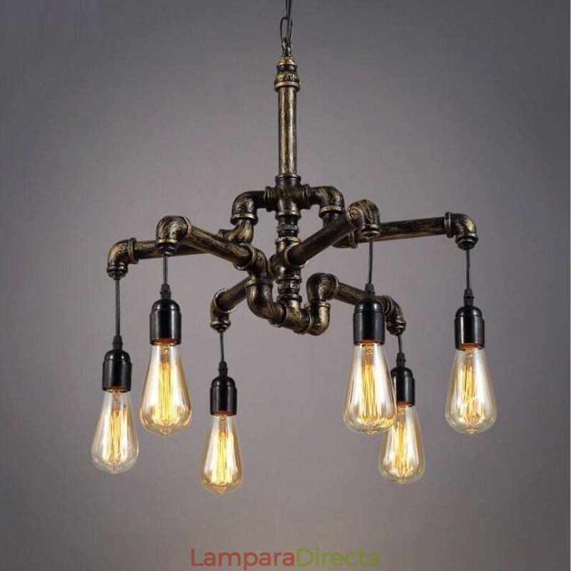 Lámpara colgante estilo rústico campestre con 6 luces estilo retro industrial vintage con forma de tubería de agua