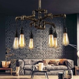 Lámpara colgante estilo rústico campestre con 6 luces estilo retro industrial vintage con forma de tubería de agua