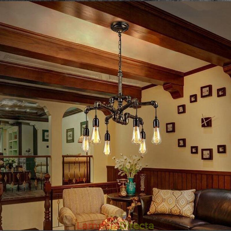 Lámpara colgante estilo rústico campestre con 6 luces estilo retro industrial vintage con forma de tubería de agua