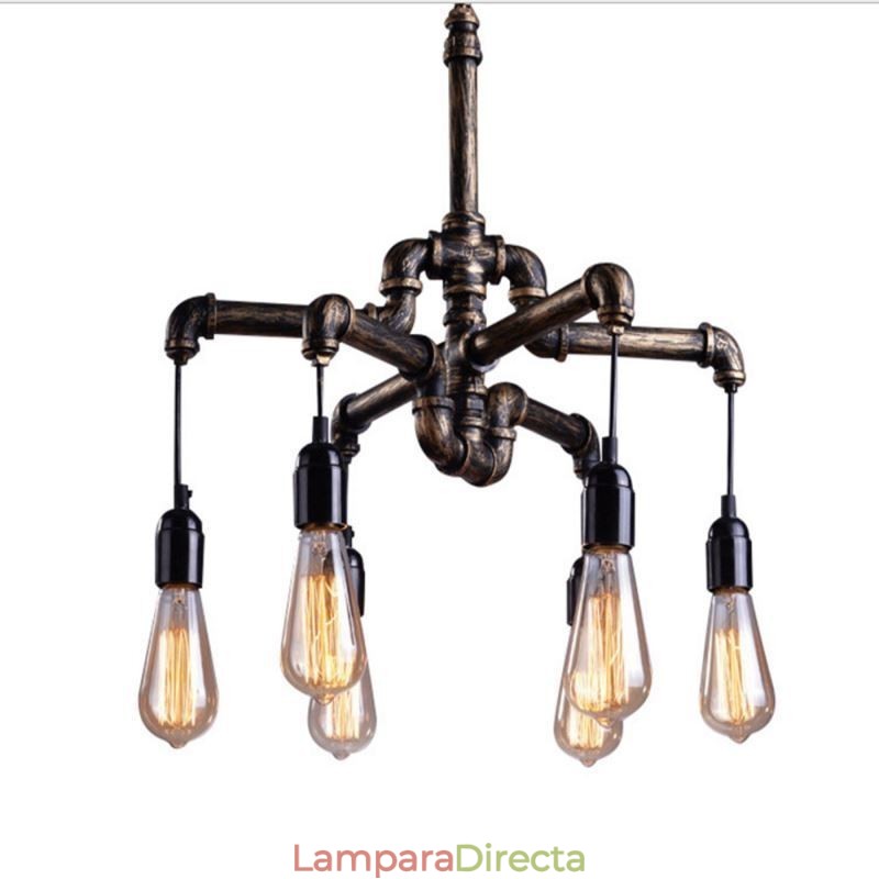 Lámpara colgante estilo rústico campestre con 6 luces estilo retro industrial vintage con forma de tubería de agua
